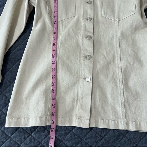 Naked Wardrobe Denim Jean Jacket Women’s Large Cream Beige Cargo Button Up - Picture 6 of 9